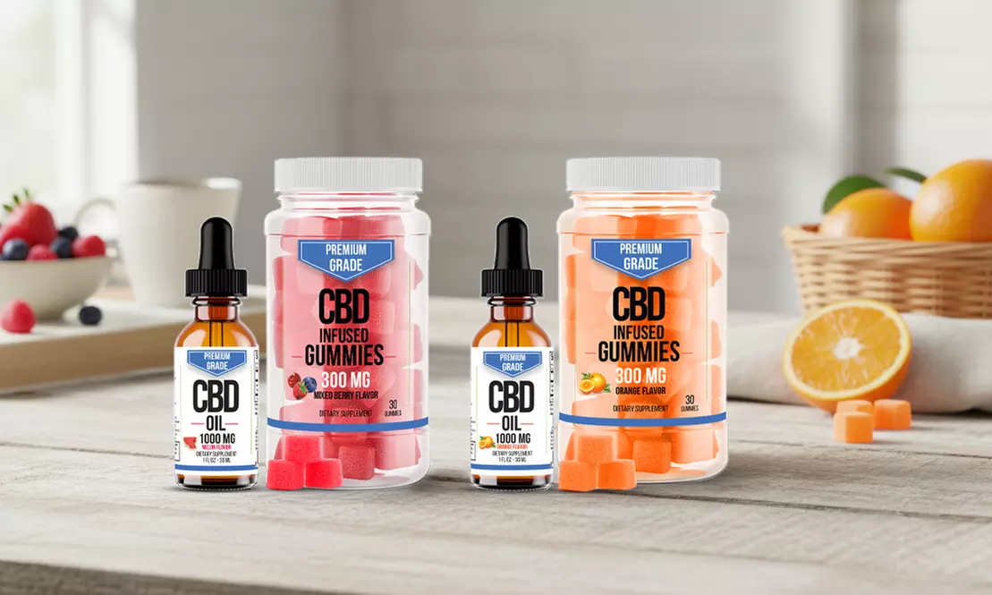 Premium Grade CBD Gummies and CBD Oil Extra Strength Combo Pack (1300mg) - Primary Image