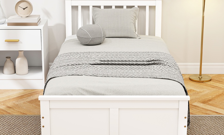 Image 3: HomCom Storage Bed with Two Drawers in Durable Pine Wood Design