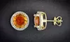 14k Yellow Gold Plated 3 Ct Round Citrine Halo Stud Earrings