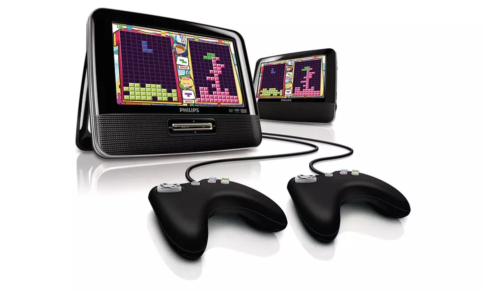 Portable DVD Player with Dual 7" Screens and Two Game Controllers (PD7012G/37). Free Returns. - Primary Image