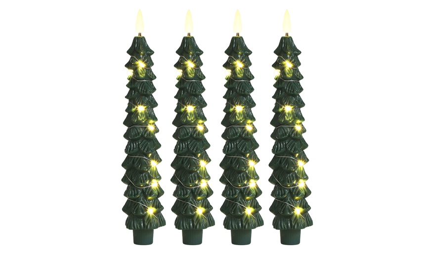 Image 4: 4-Pack of Christmas Tree Flameless Taper Candles with Remote Timer
