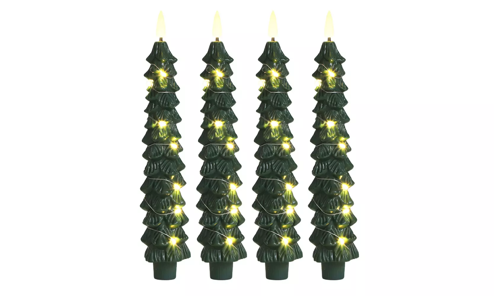 4-Pack of Christmas Tree Flameless Taper Candles with Remote Timer
