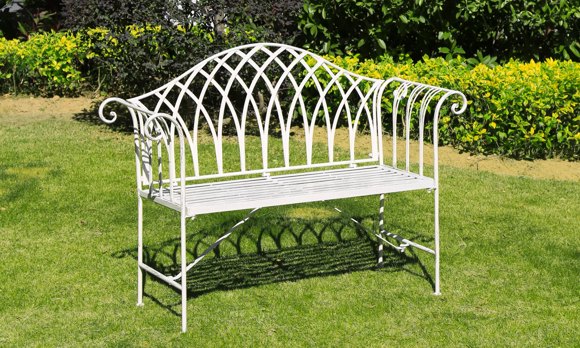 Wrought Iron Versailles Garden Bench - White or Sage Green - Primary Image