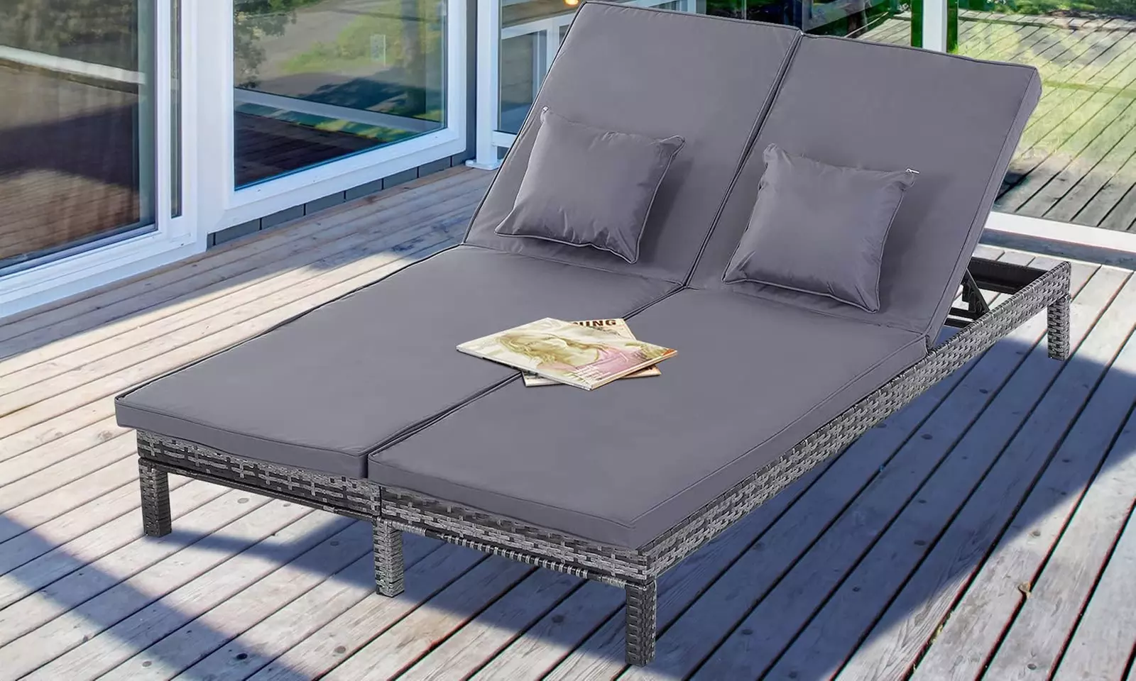 Outsunny Double Rattan-Effect Sun Lounger - Primary Image