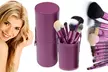 Professional Pastel Shades 10 Makeup Brushes with Faux Leather Cylinder Case - Second Medium