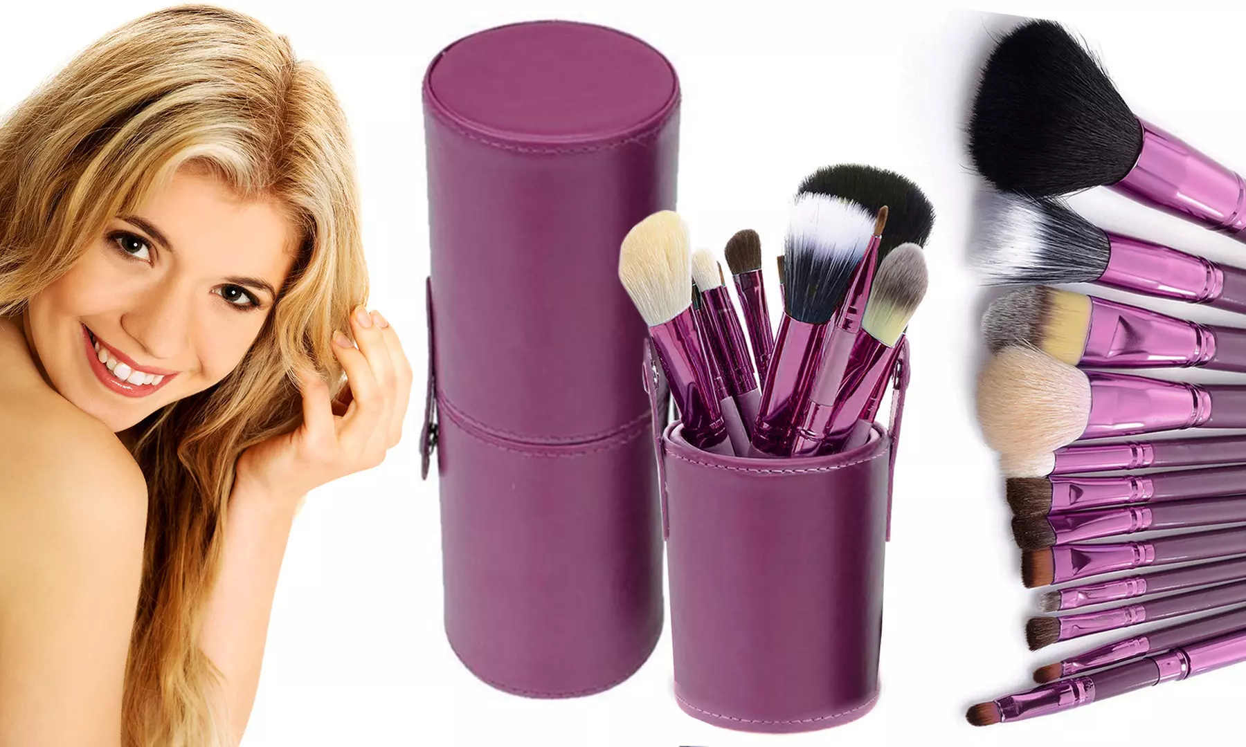 Professional Pastel Shades 10 Makeup Brushes with Faux Leather Cylinder Case