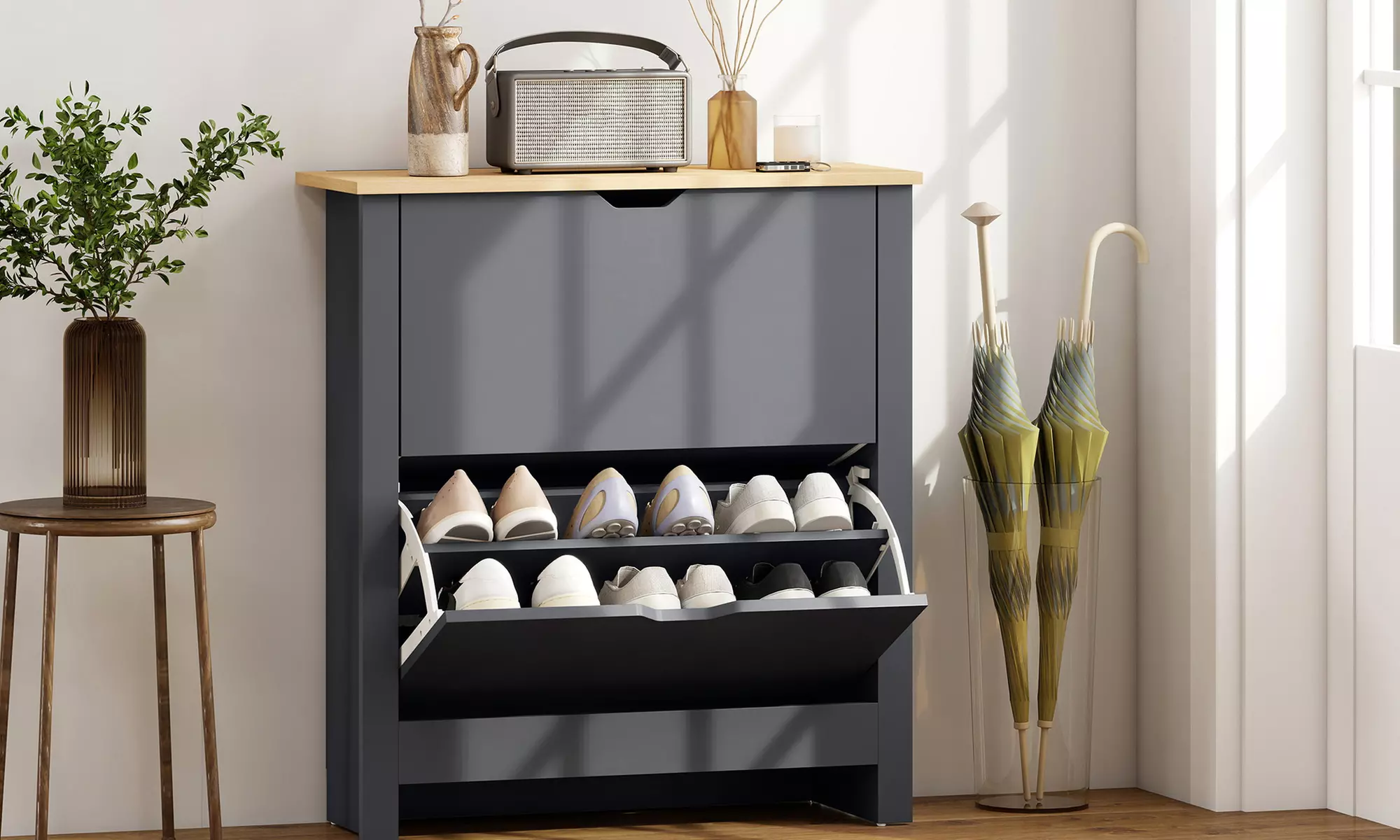 HomCom 12-Pair Shoe Storage Cabinet