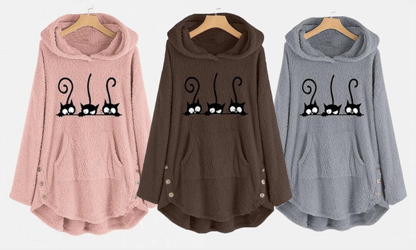 Sweat Polaire A Capuche Chat Pour Femme