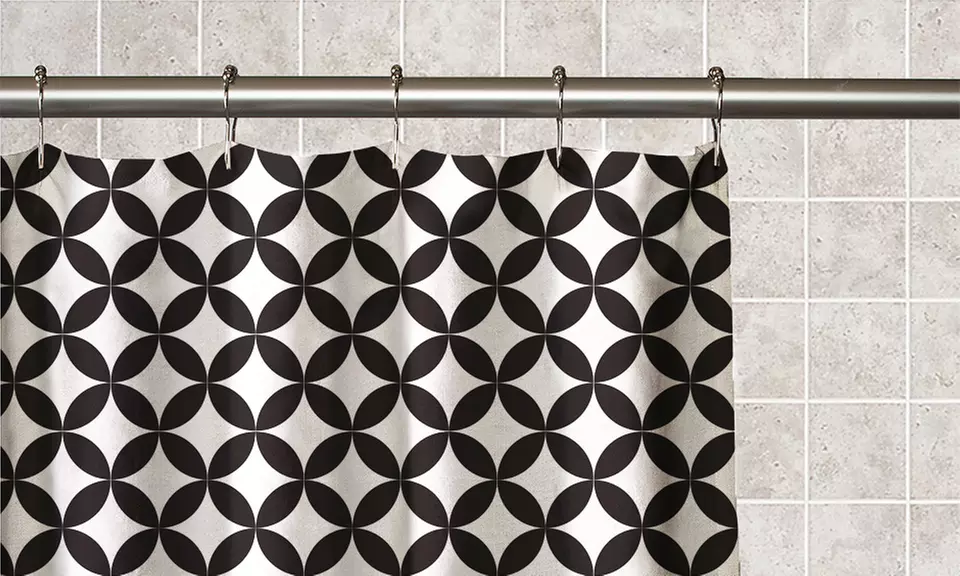 Reverse Diamond Print Fabric Shower Curtain With Matching Roller Hooks - Primary Image