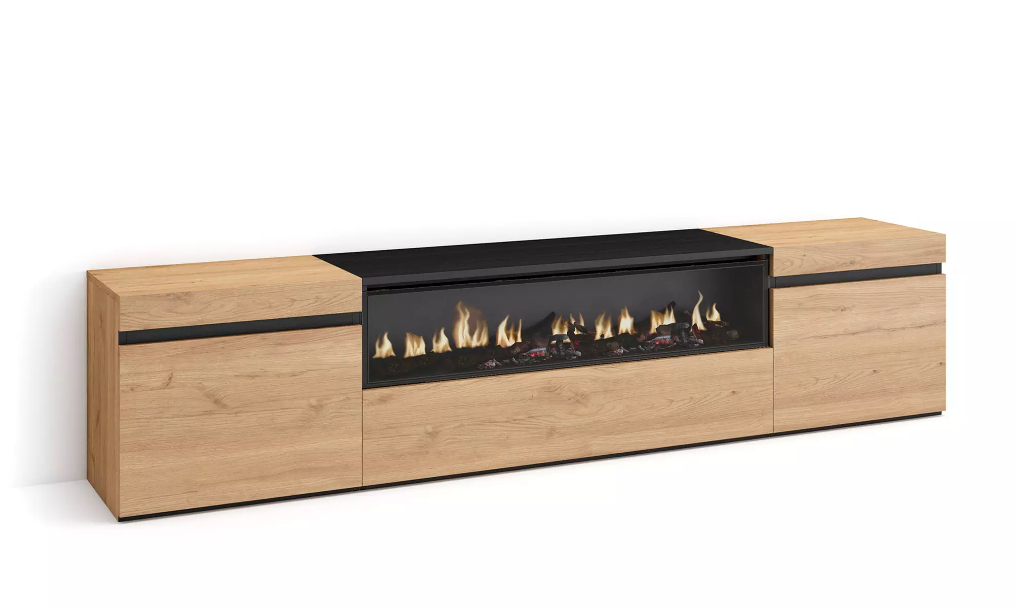 Modernes TV-Lowboard (200cm) - Wahlweise mit 3D-Elektrokamin oder extra Stauraum