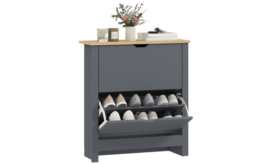 Image 3: HomCom 12-Pair Shoe Storage Cabinet 