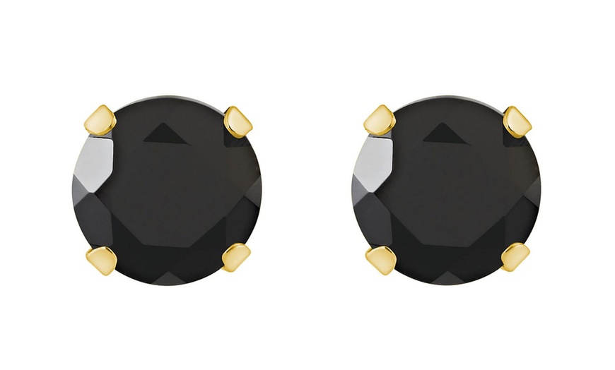 Image 3: Paris Jewelry 10K Yellow Gold 7 mm Round cut Black CZ Stud Earrings