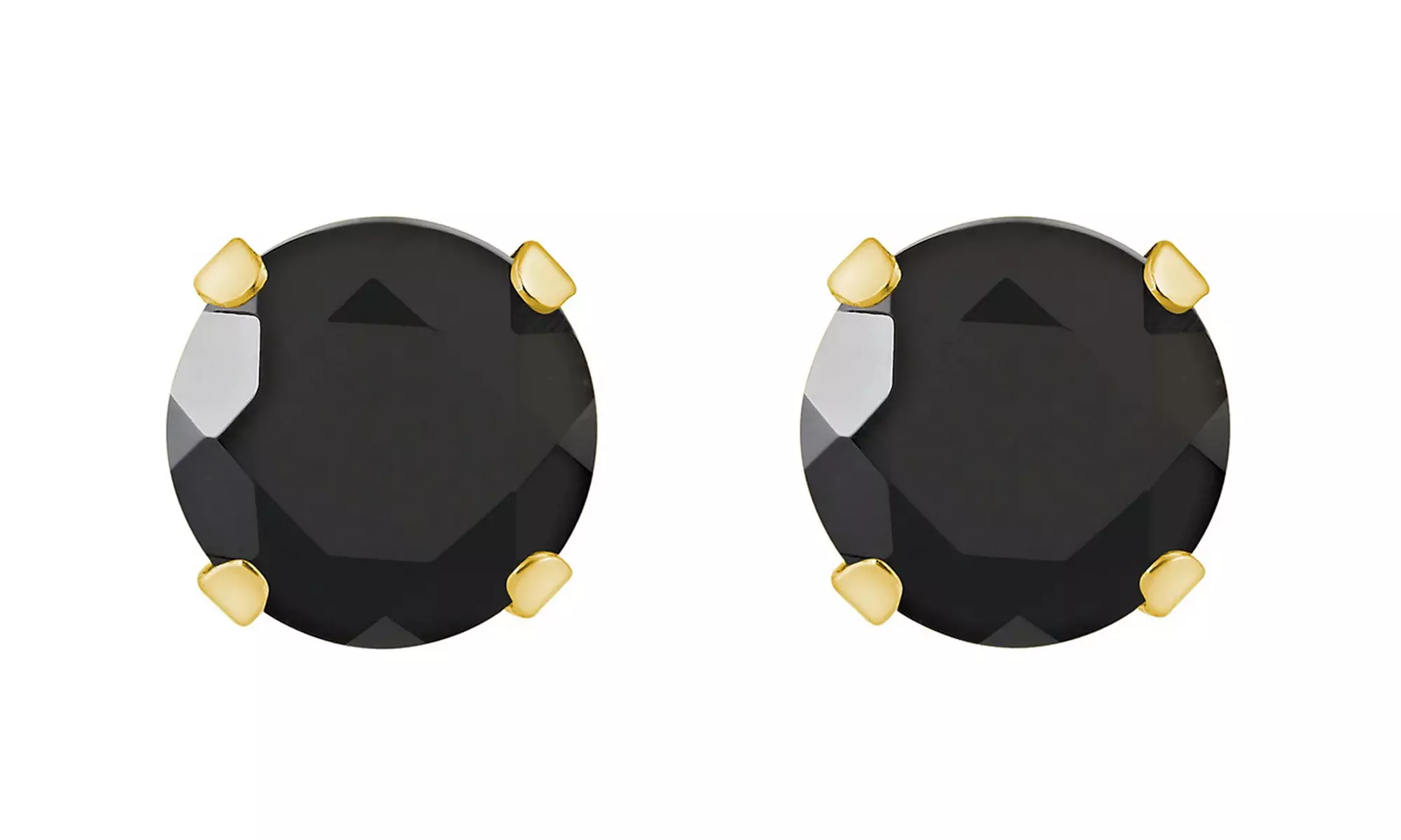 Paris Jewelry 10K Yellow Gold 7 mm Round cut Black CZ Stud Earrings