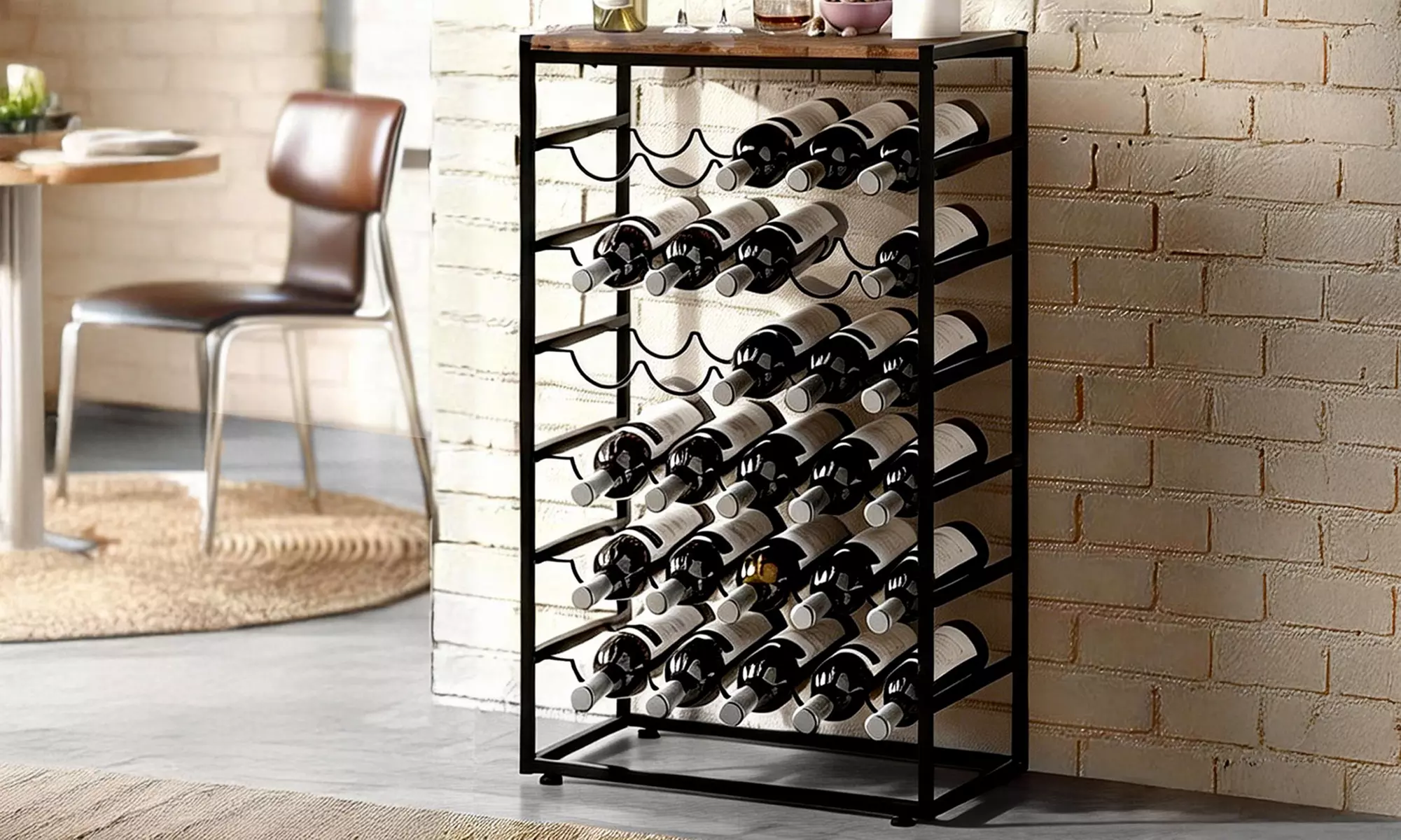 Levede 30 Bottle Industrial Wine Rack with Wooden Top Shelf