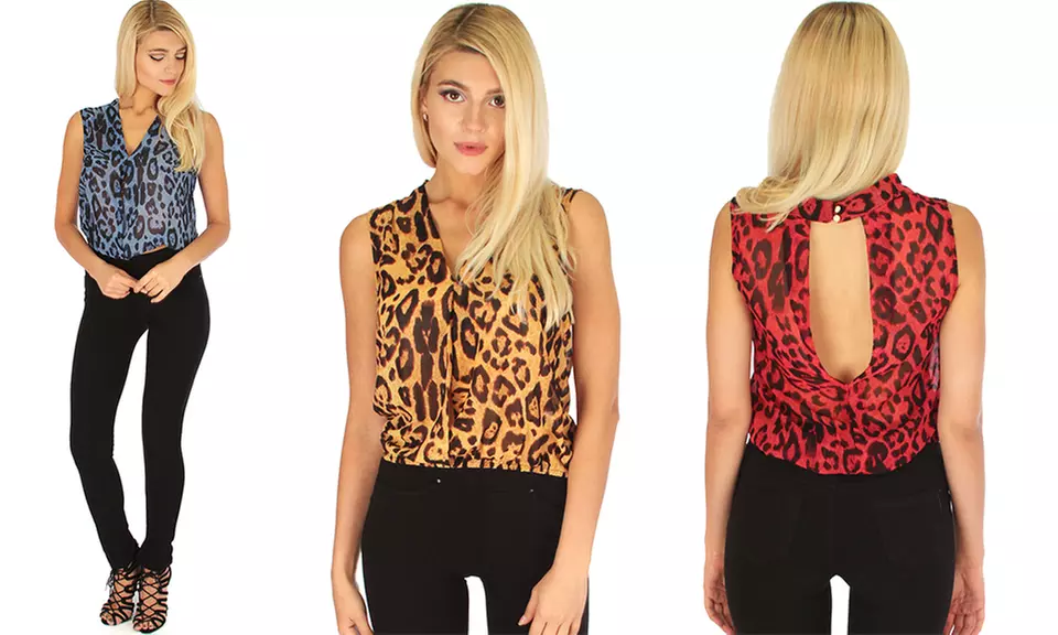 Women's Open-Back Animal Print Top - Primary Image