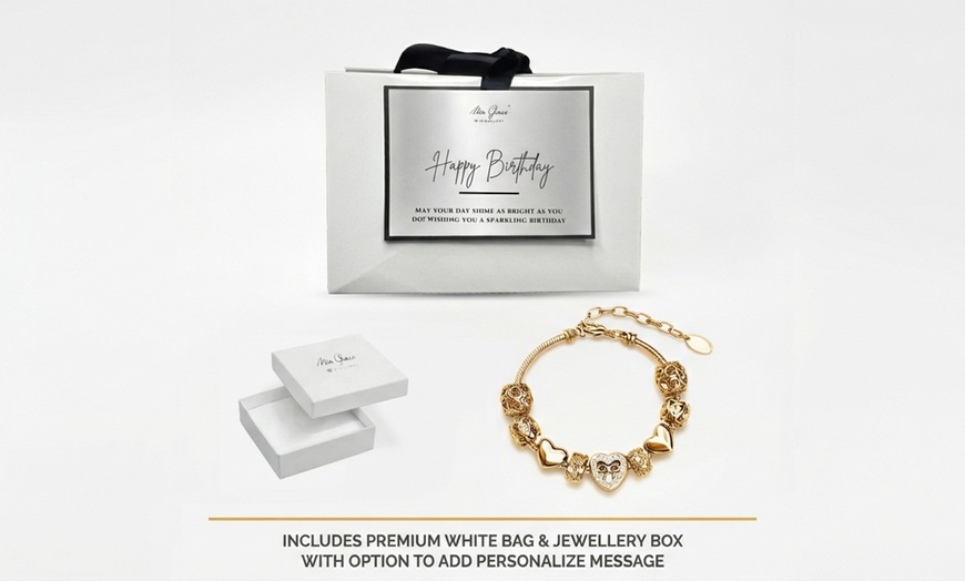 Image 12: Mia Grace Heart Charm Bracelet - 9 Charms with Austrian Crystals