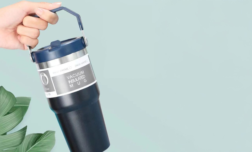 Image 19: Portable Stainless Steel Cup with Hidden Straw and Handle