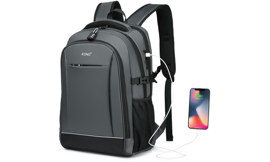 Image 42: KONO Travel Backpack Business Bag with USB Port and Laptop Compartment