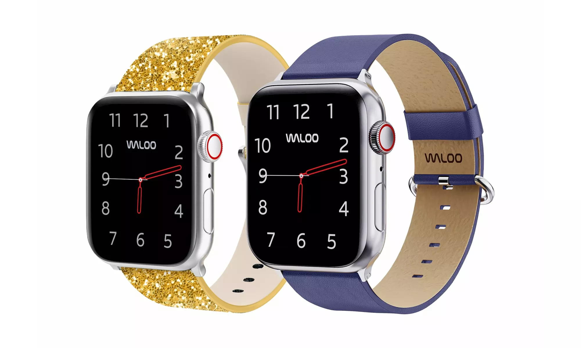 Waloo 2 Pack Leather Bling & Leather Grain Apple Watch Bands