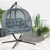 Image 1: Outsunny Outdoor Double Hanging Chair with Cushion