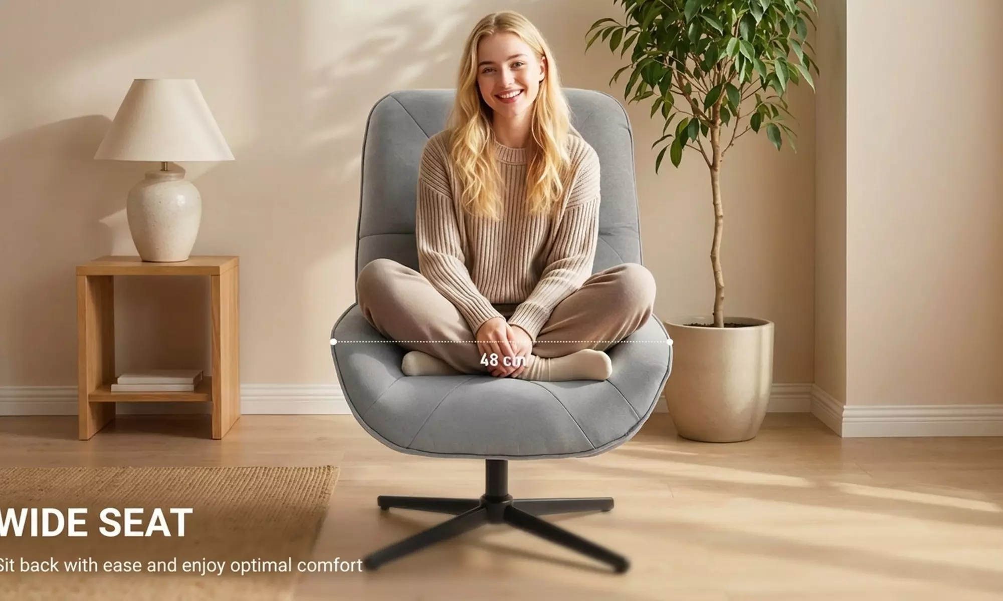 HOMCOM 360° Swivel Chenille Accent Chair with Lumbar Pillow