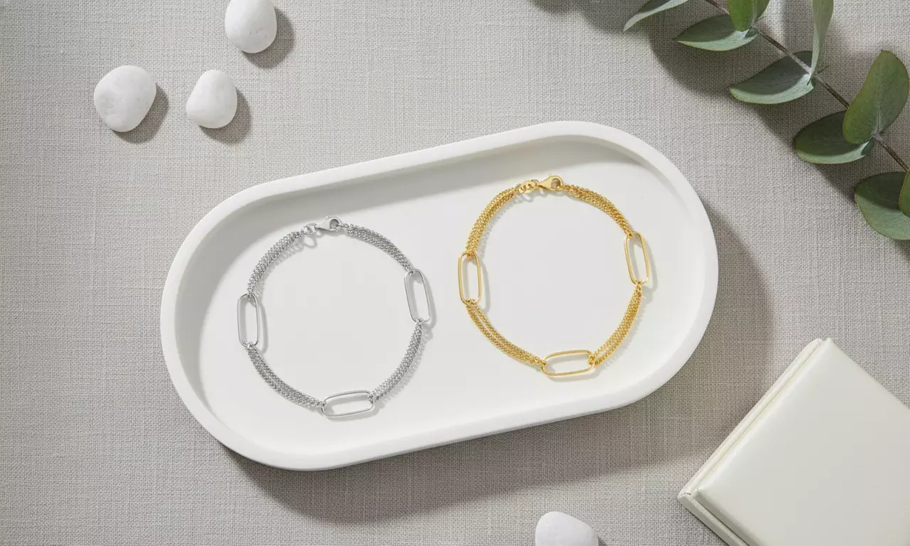 925 Solid Sterling Silver 7MM Paperclip Double Curb Chain Bracelet 7" Inch Italy