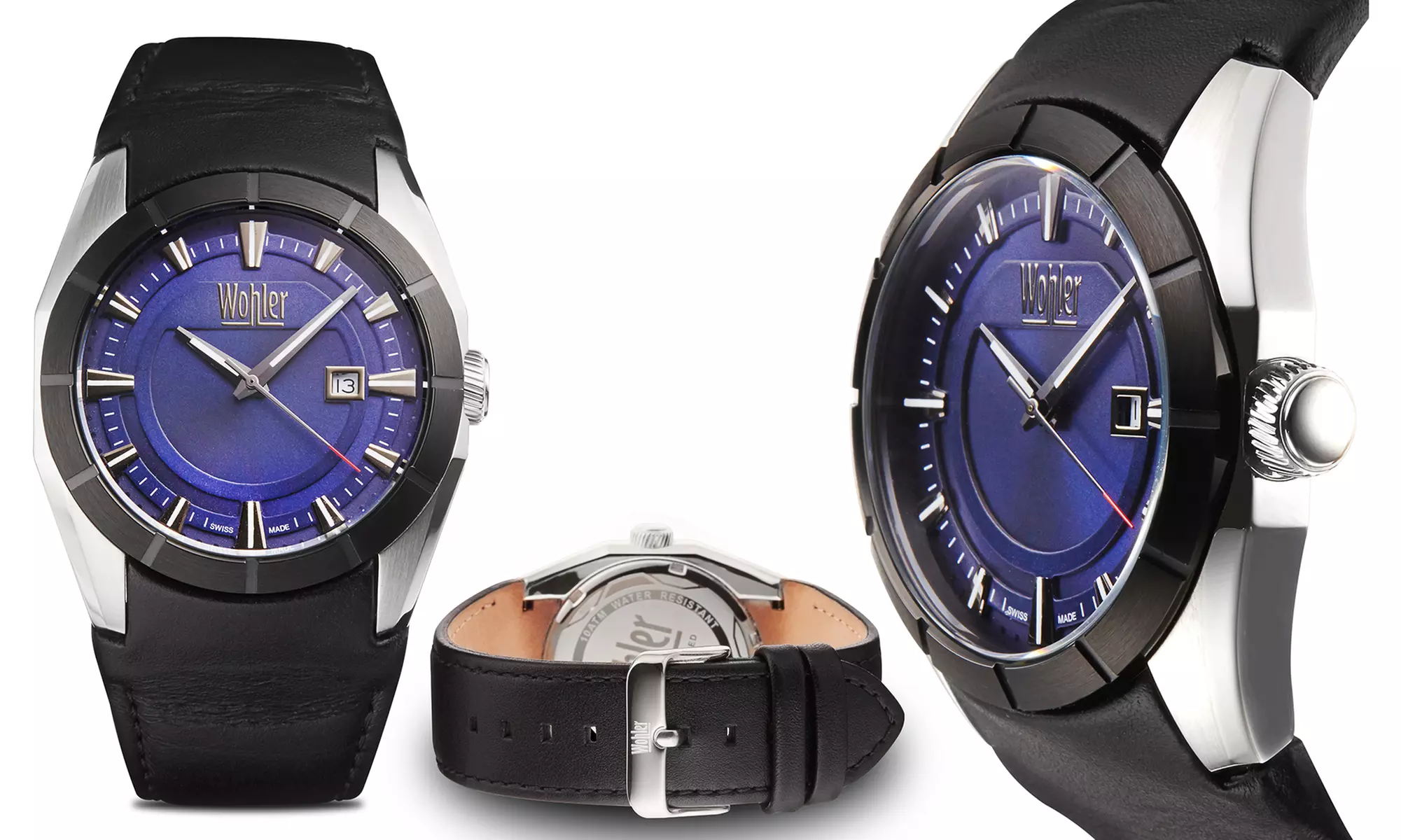 Wohler Adorno Men's Swiss Stainless Steel Case Leather Strap Watch Collection - Second Medium