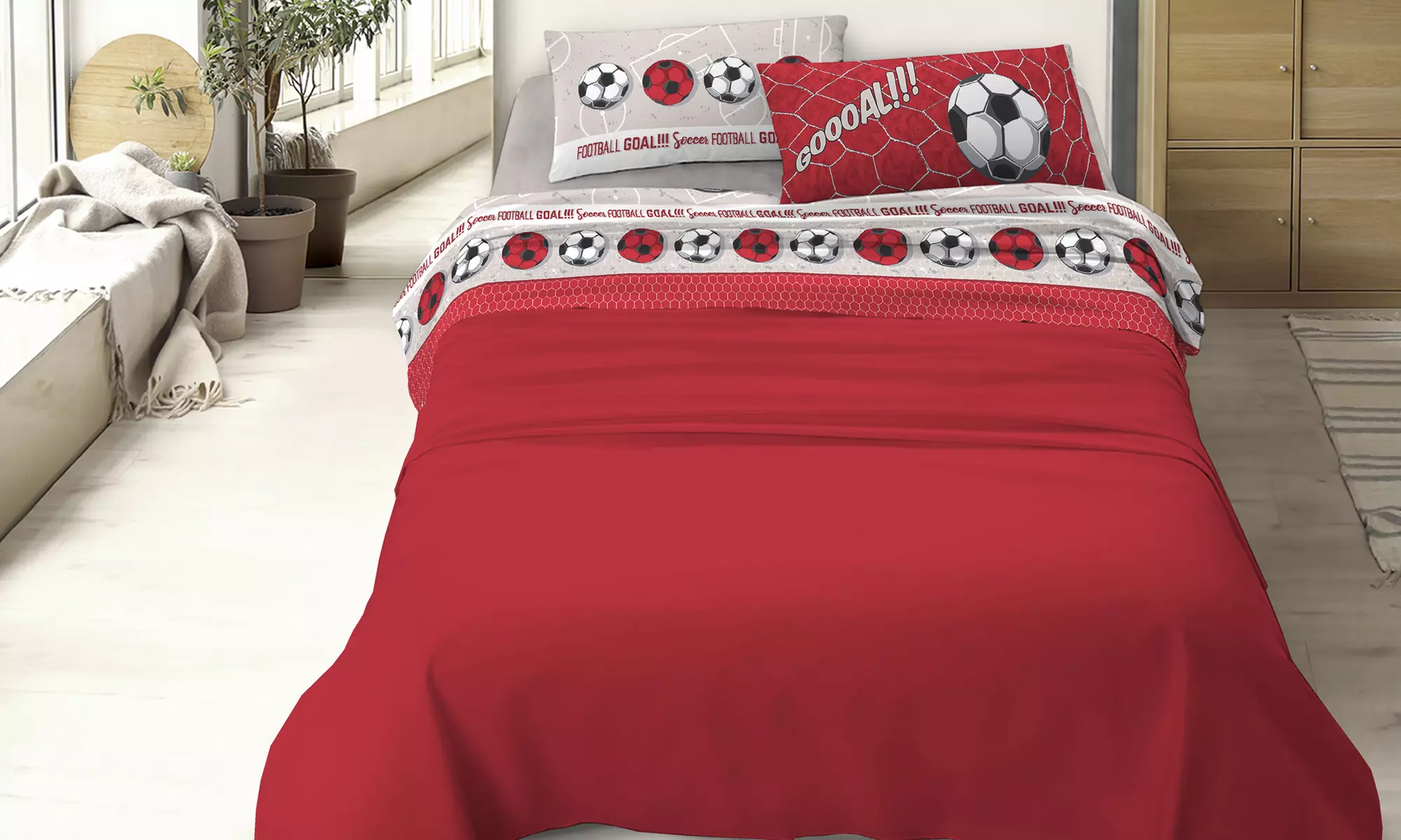 Completo lenzuola in cotone con design calcistico