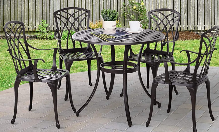 Image 1: Outsunny Outdoor Table and 4 Chair Set