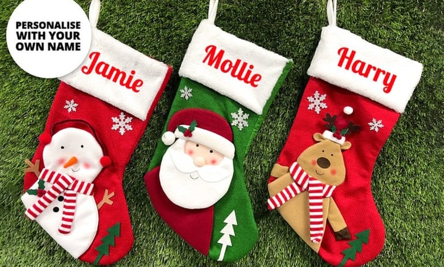 Image 1: Personalised Holiday Stockings with Names, Characters & Charm