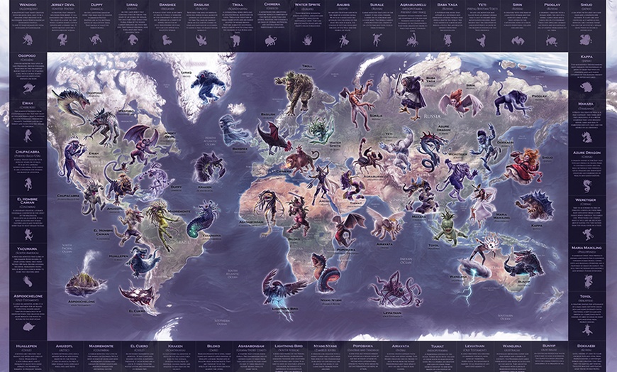 Image 3: Mythical Monster World Map Poster