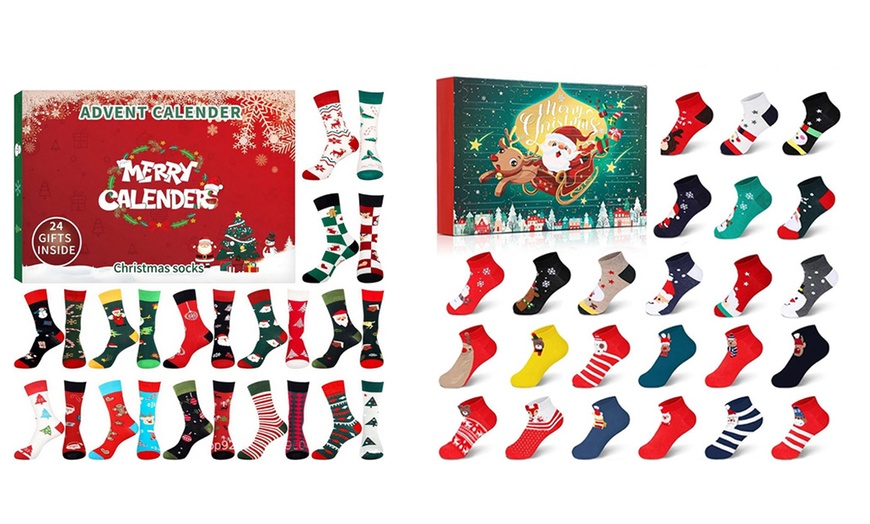 Image 1: 24-Day Christmas-Themed Sock Advent Calendar