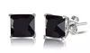 Sterling Silver Princess Cut Simulated Black Onyx CZ Stud Earrings