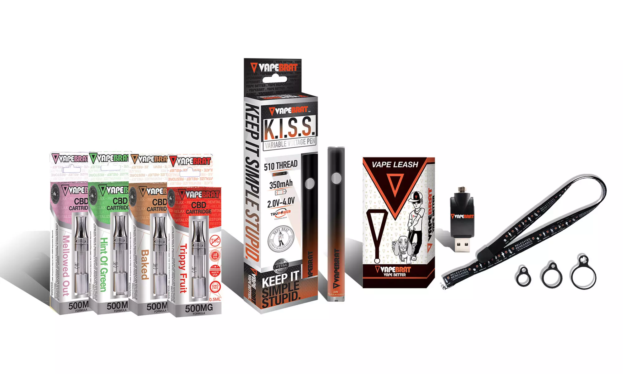 CBD K.I.S.S. Vape Pen Kit with Cartridge, Charger & Vape Leash (100mg–3750mg) from Hookah Town - Second Medium