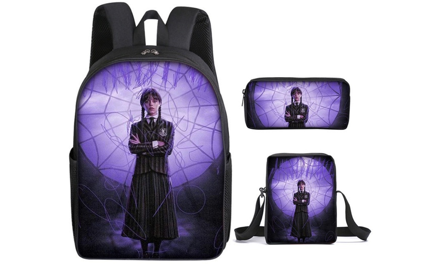 Image 9: 3-Piece Wednesday Adams-Inspired Backpack Set 
