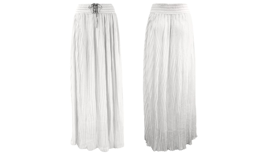 Image 7: Pleated Chiffon Palazzo Trousers or Maxi Skirt with Woven Waist