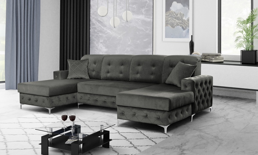 Image 2: Plush Velvet Sofa Bed