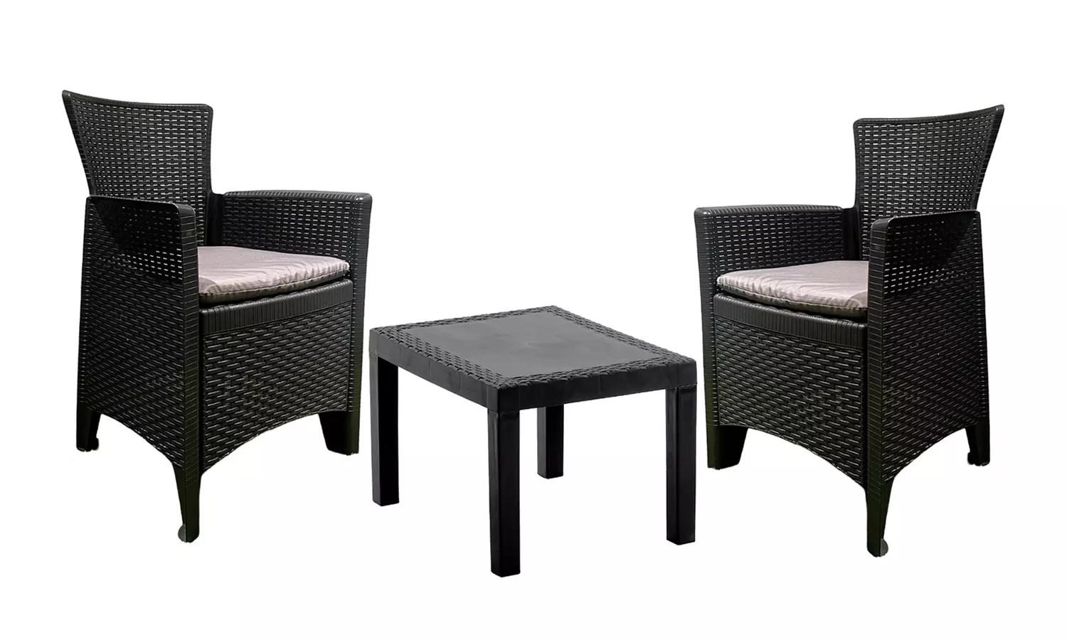 Set tavolo e 2 poltrone con cuscini