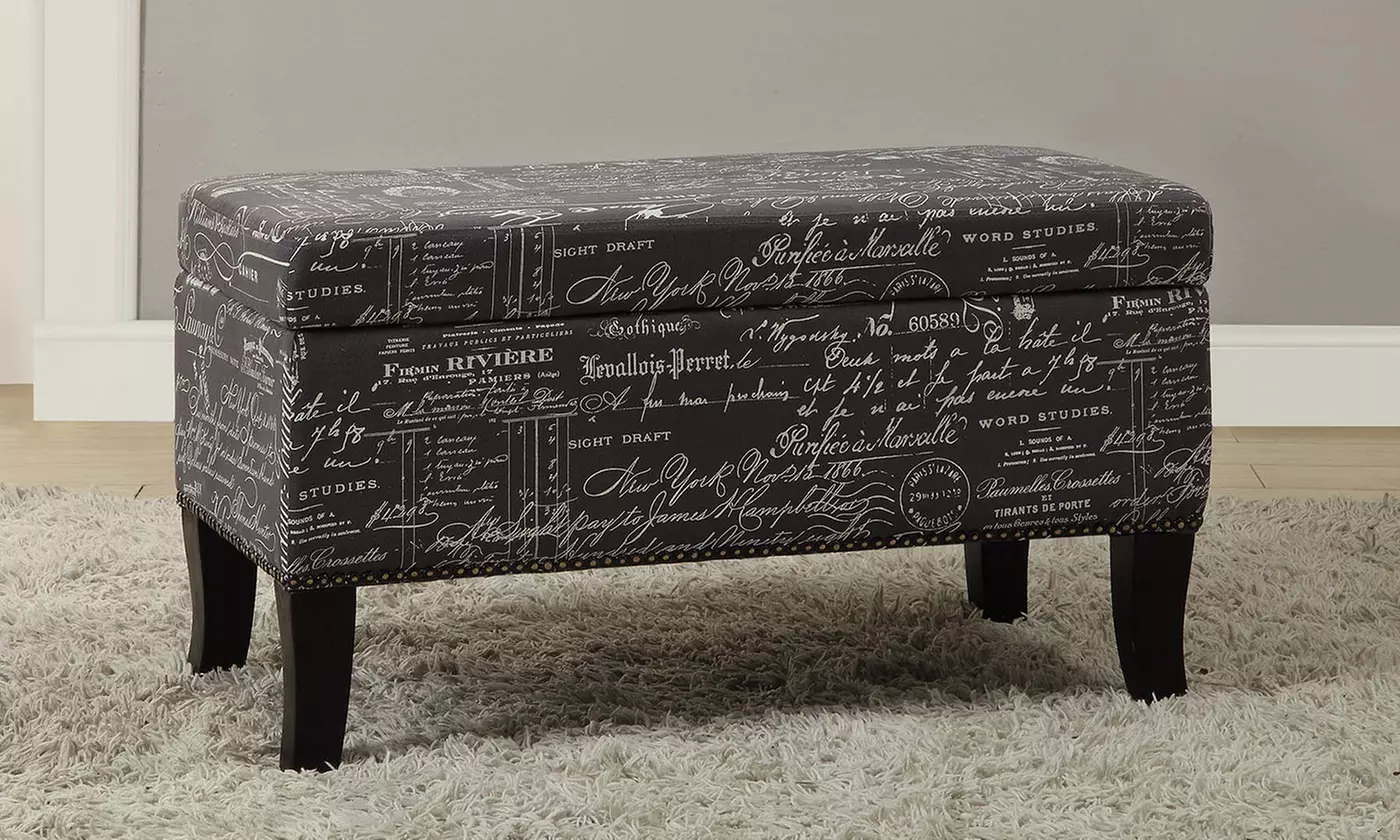 Stephanie Linen Printed Ottoman - Primary Image