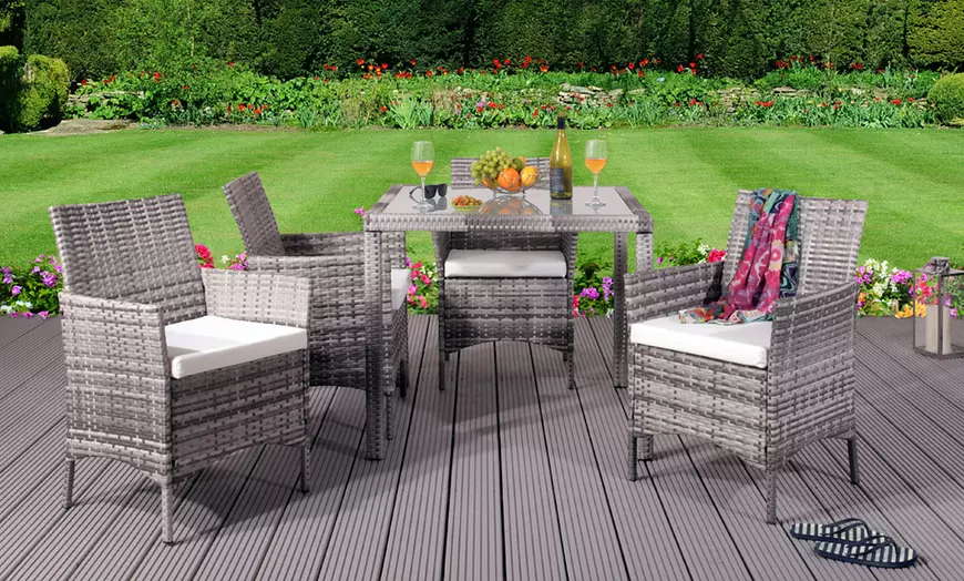 Image 1: Four Seater Square Rattan-Effect Dining Set
