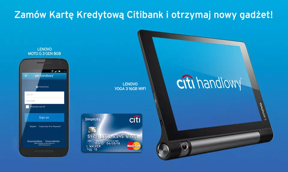 5 zł: karta kredytowa Simplicity MasterCard z tabletem Lenovo YOGA Tab 3 10 lub telefonem Lenovo Moto 3rd Generation - Primary Image