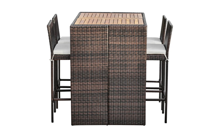 Image 3: Rattan-Effect Five-Piece Bar Height Dining Set with Wooden Tabletop