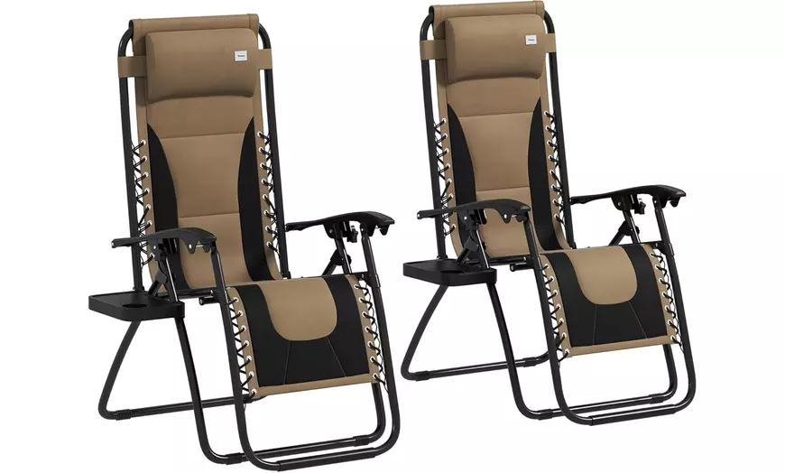 Image 2: Outsunny Set of Two Zero Gravity Lounger Chairs