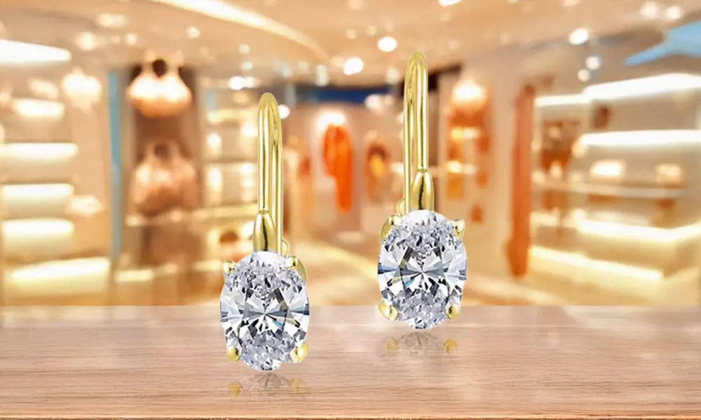 2.00 CTTW Genuine White Topaz Leverback Earrings in 18k Yellow gold