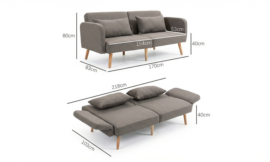 Image 9: HomCom Convertible Sofa Bed in Green or Grey