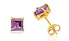 24k Yellow Gold Plated 2 Cttw Amethyst Princess Cut Stud Earrings