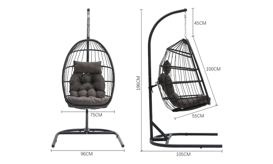 Image 26: Outdoor Cosy Rattan-Effect Hanging Egg Chair with Cushion