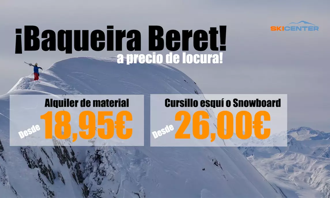 1, 2 o 3 Días de Alquiler de Equipo y clases de Esquí o Snowboard en Baqueira Beret con hasta un 57% de Descuento - Primary Image