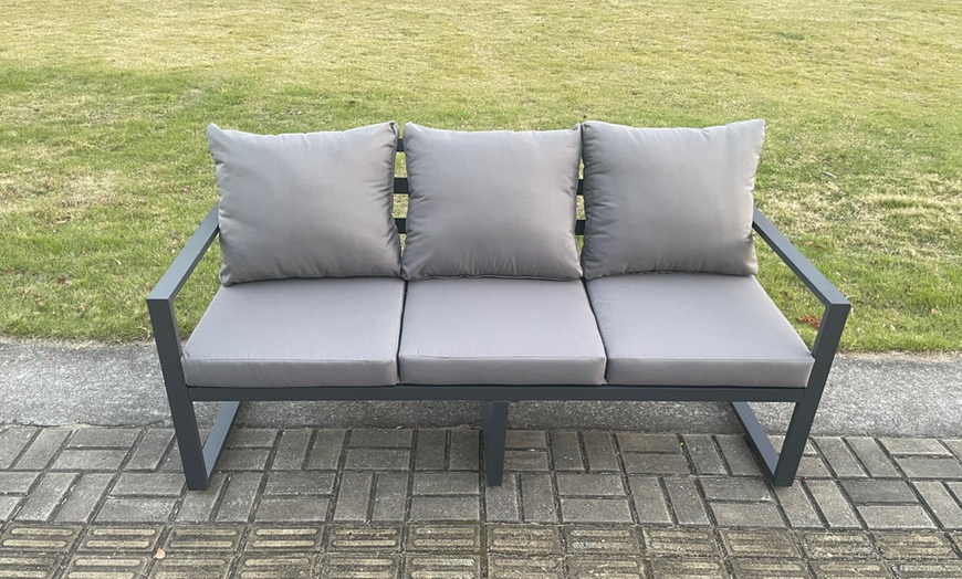 Image 5: Aluminium 5 Piece Garden Sofa Set with 8 Seater Cushion Gas Fire Pit