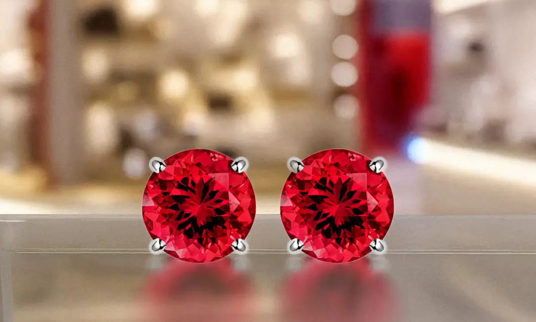Solid 10K White Gold 2CTW Created Ruby Stud Earrings By MUIBLU Gems